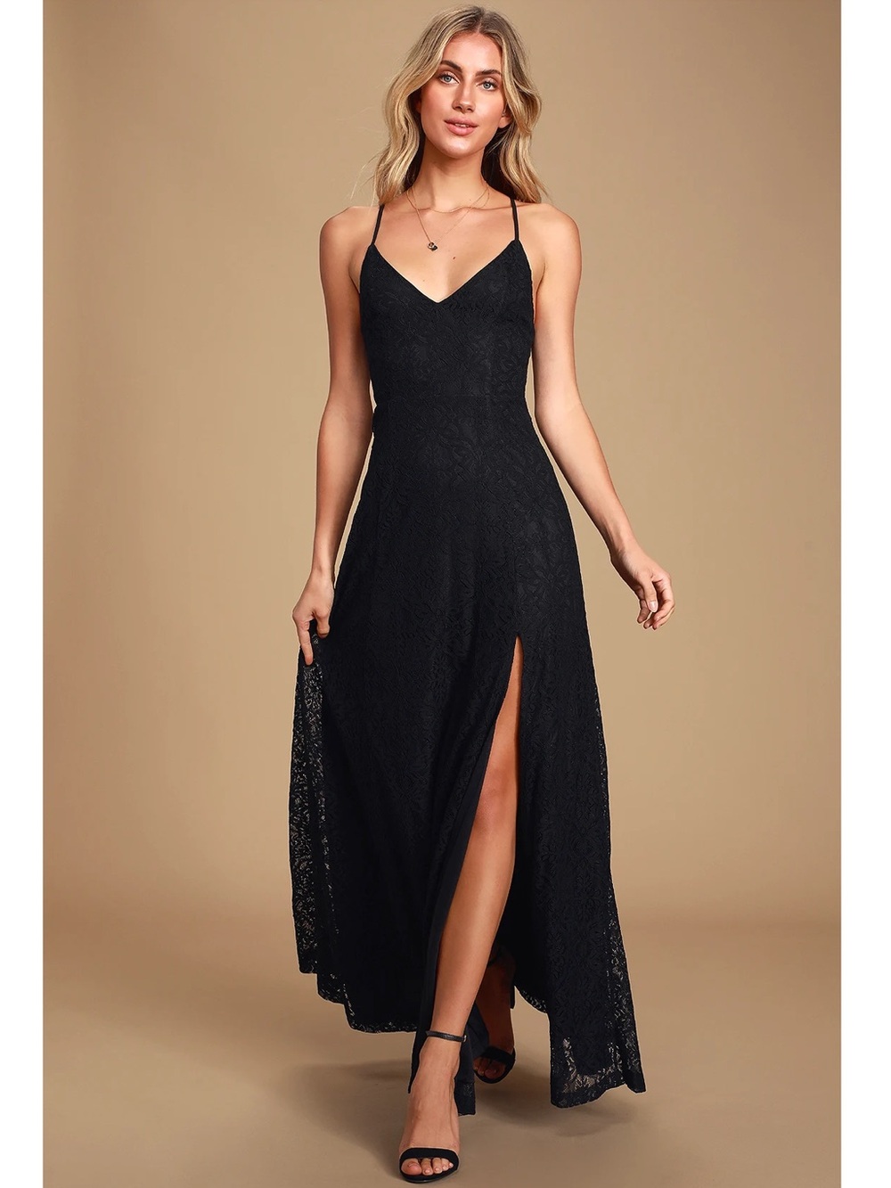Lulus Destinee Black Lace Sleeveless Cotton Blend Maxi Dress Event NWT Large